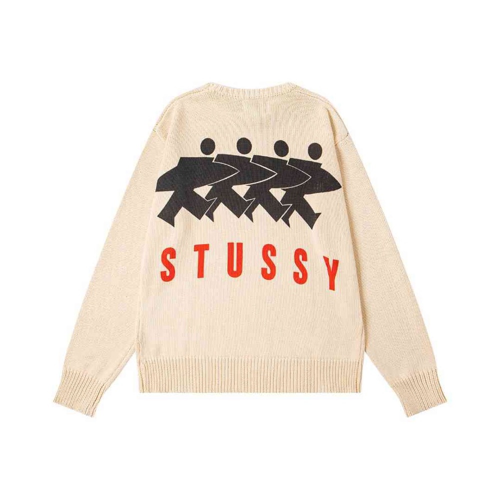 Stussy Cream Crewneck Sweater with Black and Red Design